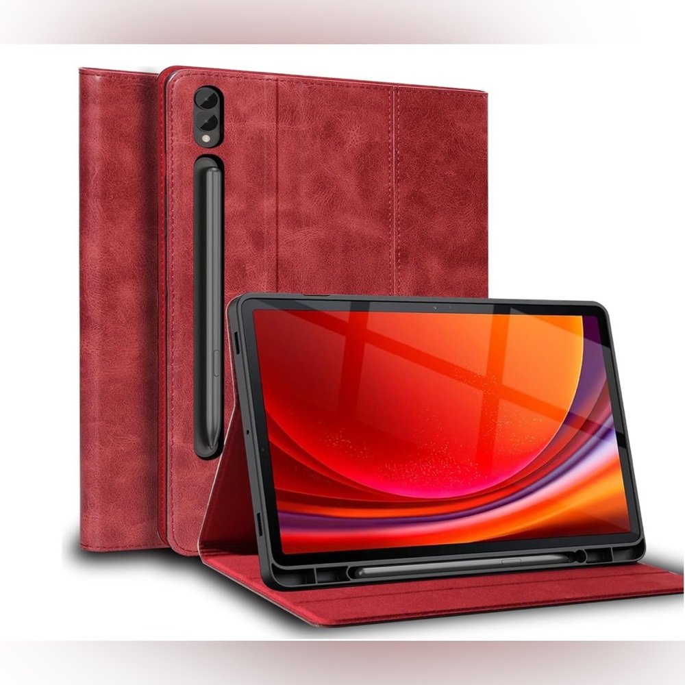 NANROIL Samsung S8 + 12.4 Pen Case Red Genuine Leather Protective Shell Sleep